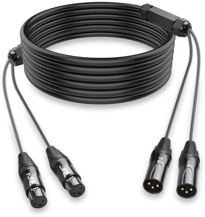 XMSJSIY Câble audio XLR à 2 canaux - 3 broches XLR mâle vers femelle - Répartiteur - Microphone - Câble serpent - Câble patch pour scène en direct, enregistrement, studios - 2 m - 2 canaux