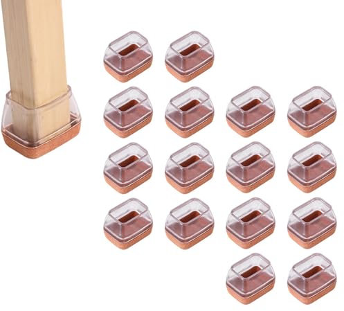 Lot de 12 embouts de protection rectangulaires pour pieds de chaise avec feutre - En silicone transparent - Largeur : 20 à 28 mm - Longueur : 30 à 39 mm