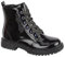 A2Z 4 Kids Mädchen Combat Boots PU Leder Back to School Lace Up Reißverschluss Lack Schwarz Stiefel Damen Chunky Heel Bequeme Knöchelschuhe, Schwarz , 27 EU