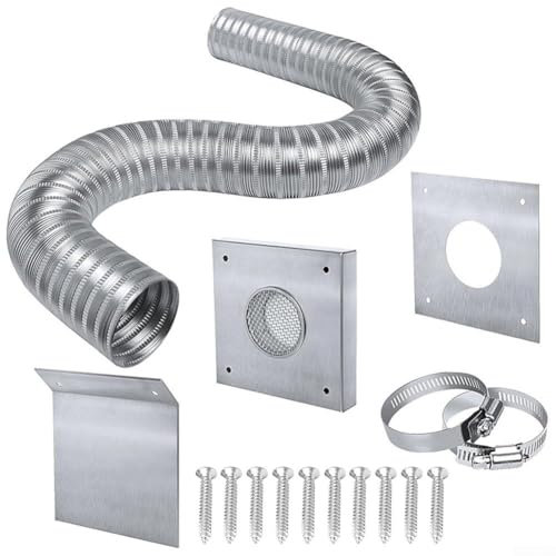 Besttoolifes Pelletofen Frischlufteinlass-Set, 5,1 x 152,4 cm, Kaltluft-Set für Pelletofen, Aluminium-Flex-Entlüftungsrohr für Pelletofen mit Wandplatten-Bildschirm