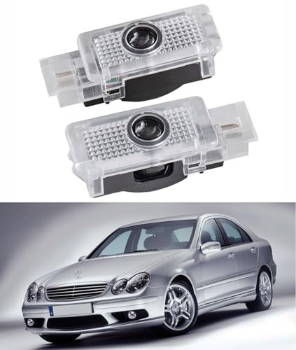 AutoQi Willkommenslicht für Mercedes C-Klasse W203 S203 CLK C208 C209 CLC203 LED Projektor Logo Einstiegsbeleuchtung Laser Türlicht, 2 Stk (Stern + Schriftzug)