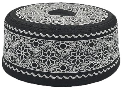 XGOPTS Muslimische Kufi-Hüte für Männer Gebetsmütze Islam für Herren Islam Gebet Kopfbedeckung Taqiya,Takke Mützen Islamische Geschenke(Kopfumfang 59 cm Schwarz und Weiß)