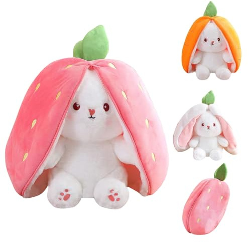 Darryy Hasen Verstecken Plüsch, Osterhase Plüschtier,18cm Hase Stofftier,Plush Hasen Karotten,für Kinder Jungen Mädchen Osterparty-Dekoration Geschenk (Erdbeere)