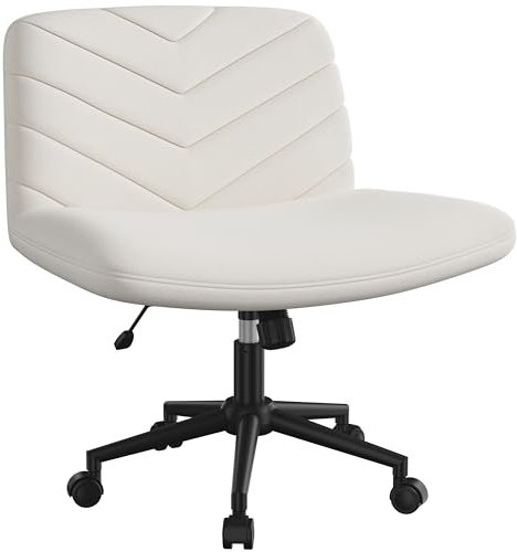 Yaheetech Chaise de Bureau sans Accoudoirs, Fauteuil de Bureau en Tissu Lin avec Large Assise à roulettes Pivotante, Réglable en Hauteur, pour Bureau Chambre Beige