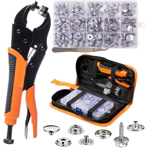 INNOVIO Druckknopf Set mit Zange – 60 Sätze 15 mm Druckknöpfe, Verstellbare Druckknopf Zange für Bootsabdeckungen, Segeltuchreparatur, Planen, Näharbeiten und Metallverschluss-Ersatz