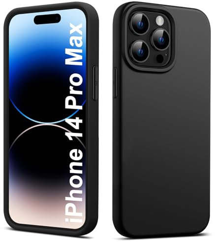 Elekpia Ultradünne Hülle für iPhone 14 Pro Max, Matt Schwarz weiche Silikon Handyhülle mit hautschmeichelnder Griffigkeit | Stoßfeste Anti-Fingerprint Schutzhülle Case