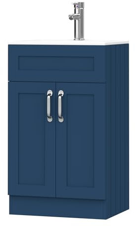 BELOFAY Vanity Unit with Basin | 500mm Bathroom Vanity Units with Basin | With White Ceramic Bathroom Sink | Floor Standing Blue Sink Unit | Soft Close Hinges & 1 Tap Hole | Waste Included