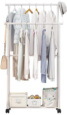 Tendedero Perchero, Almacenamiento De Ropa, Pole Doble, Burro Ropas Resistente, Barra Para Colgar, Armario, Ahorradores De Espacio, Soporte Multifuncional, Dormitorio, Blanc