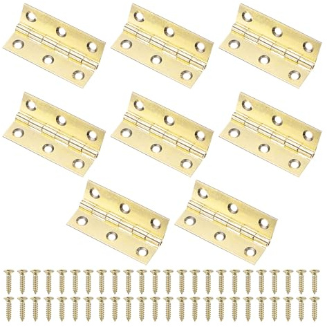 M METERXITY Small Door Hinges,2in (51mm) Brass 8 Pack | Interior Door Folding Butt Mini Hinges with Screw for Wooden Box/Jewelry Box/Cabinet