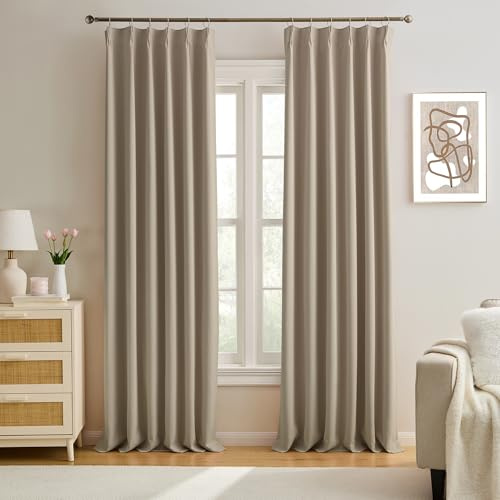 KEQIAOSUOCAI Plissee-Vorhang, 380 cm lang, lichtblockierend, solide Decke, Boden, Plissee-Vorhänge, Haken, Schiene, Privatsphäre, Gedächtnisform, Vorhang für Wohnzimmer, Khaki, 40 x 150 cm, 2 Stück