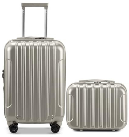 LEADZM Kofferset 2 teilig, Reisekoffer Set mit Kosmetikkoffer, Koffer Set Hartschalen-Trolley aus ABS+PC mit Teleskopgriff, Handgepäck, Gradienten-Design (Space Gray)