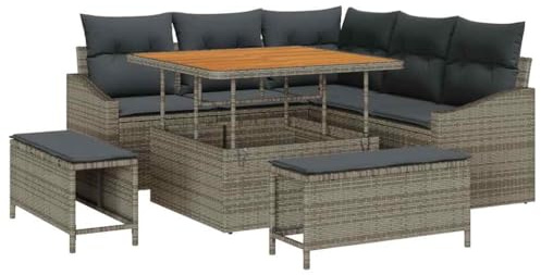 vidaXL Garten-Sofa-Set mit Kissen 8 pcs Grau 100 x 100 x 71 cm, Verstellbare Rattan-Lounge, wetterfeste Garten-Couch, modulare Terrassenmöbel für chillige Stunden im Freien