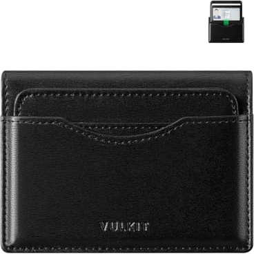 VULKIT Portafoglio Uom Piccolo con Finestra ID Rimovibile Porta Carte di Credito Uomo e Donna RFID Schermato Porta Tessere in Pelle, Nero