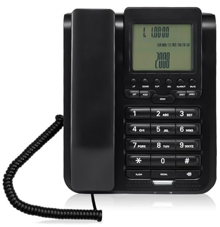 FANSHINUO Schnurgebundenes Festnetz-Telefon mit großer weißer Taste, einstellbare Lautstärke, Freisprecheinrichtung und Hintergrundbeleuchtung, LCD-Display für Zuhause, Büro, DNDS-Funktion