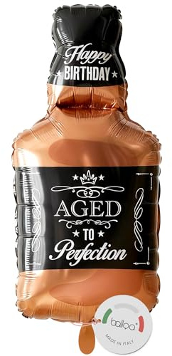 balloa Folienballon Aged to Perfection, XXL Whisky Flasche, 78 cm | Whisky-Flaschen-Design mit Aged to Perfection Schriftzug, XXL, heliumgeeignet, ungefüllt, Deko für Männergeburtstag
