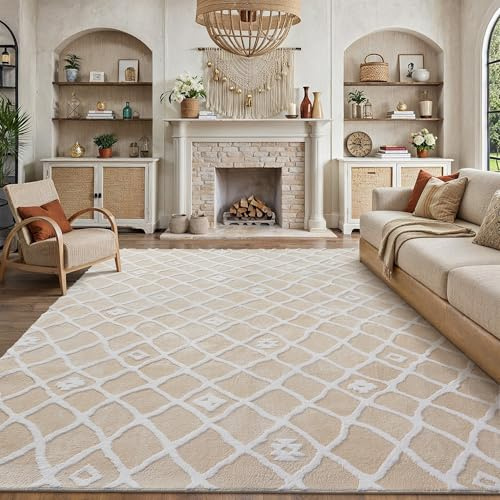 PureCozy Teppich Wohnzimmer 200x300cm, Großer Flauschiger Kurzflor Teppich Waschbarer Moderner Teppiche 3D Effekt rutschfest Teppiche für Esszimmer Kinderzimmer Schlafzimmer, Elfenbeinweiß