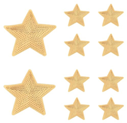 Star Patches Mixed Size Sequin Iron Clothing Repair, Gold, 10 Pcs | Premium Quality Material, Provides Useful Everyday Utility, Suitable for Everyday Users, Personal Accessory Care