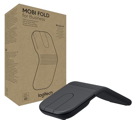 Logitech Mobi Fold for Business, faltbare kabellose Maus mit Touch-Scroll | Leisen Klicks, 4K DPI, Logi Bolt Empfänger, Bluetooth, Fast Pair, Works With Chromebook, PC, Mac - Graphit