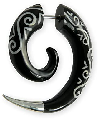 Fly Style Ohrringe Ohrhänger Fake Spirale aus Horn und 925 Silber - Natur Damen Schmuck, Auswahl:Stück