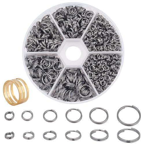 PandaHall Elite - Set von 920pcs Doppelringe Eisenringe Doppelschlinge Ring Spaltringe Ringe Jump Ringe Sets für Schmuck Design, hohe Qualität, Gunmetal, 4~10mm