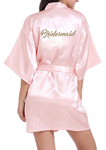 WPFING Blanc Chemise de Nuit de Mariage pour la Mariée Nuptiale Satin Bride Chemise de Nuit Femmes Robes (Bridesmaid Rose, Large)