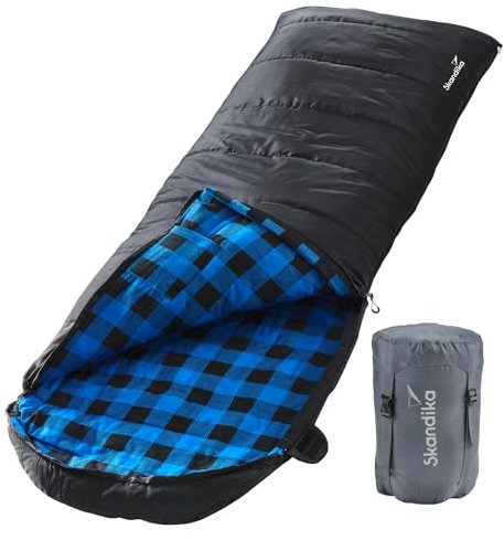 skandika Dundee Decken-Schlafsack, Luxus-Qualität, Baumwolle/Flanell Innenfutter, bis -20°C, 220x80 cm, koppelbar (Schwarz RV Links)