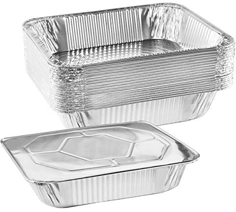 NYHI 9x13 Disposable Aluminum Foil Pans With Lids Large Half Size Deep Steam Pan and Oven Buffet Trays Food Containers for Catering Baking Roasting (1)
