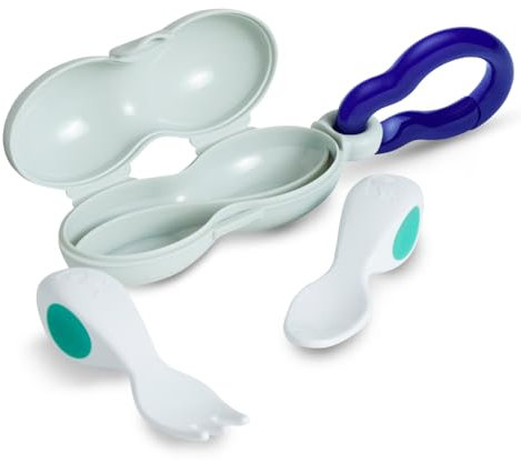 Ensemble cuillère, fourchette doddl pour bébé avec étui de voyage - couverts, ustensiles, ustensiles de sevrage, ustensiles de voyage, essentiels pour bébés de 6 mois et plus