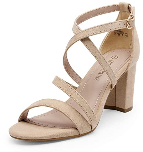 DREAM PAIRS Women's Ankle Strap Dress Heeled Sandals for Low Chunky Block Heels Madison,Size 7.5,Nude/Suede,Madison