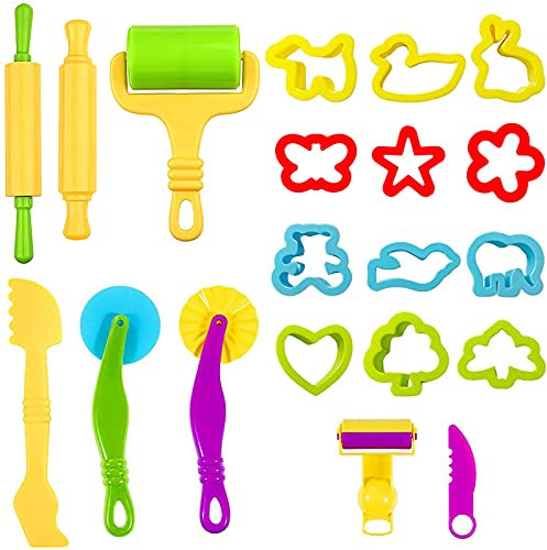 Knete Zubehör 20 Stück, Knete Zubehör Spielzeug, Vielseitiges Knete Werkzeug Kinder, Ausstechformen Küchenspielzeug, Playdough Sets, Modellierwerkzeug Knetwerkzeugset für Kinder