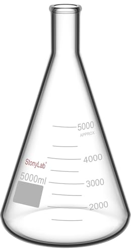 stonylab 1-Paquet Erlenmeyer Fiole en Verre Borosilicate, Erlenmeyer Flask à Paroi Épaisse avec Bord Résistant, 5000ml