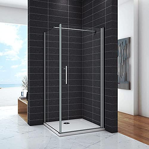 Mato Box Doccia Angolare Alto 197cm Porta Battente Fissa Parete Laterale 70x90 cm Vetro 6mm Temperato Anticalcare con Barra Stabilizzatrice Orizzontale da 140 cm