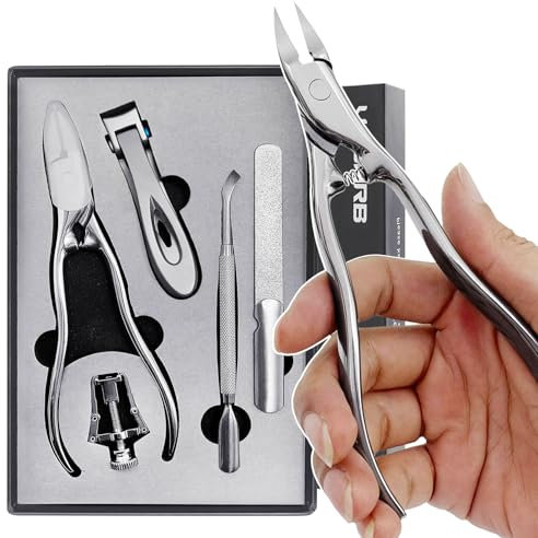 VOGARB Nail Clippers Set for Thick/Ingrown Nails Toenail 5pcs in 1 Large Long Handle Trimmer Wide Opening Cutter Heavy Duty Professional Podiatrist Pedicure Tool for Adult Seniors(JCDK5PS)