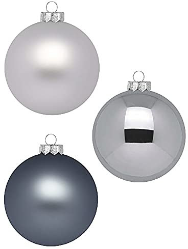 Inge Glas Weihnachtskugeln 10cm in Karton-Box | 6 XL Christbaumkugeln groß | Kugeln aus Glas (Hazy Grey | dunkelgrau grau Silber)