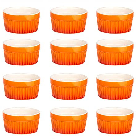 BigDean 12x Souffle-Förmchen 11 cm 290 ml - Orange - Ofenfeste Schalen aus Keramik - Schälchen für Creme Brulee - Mini Auflaufform Pastetenform