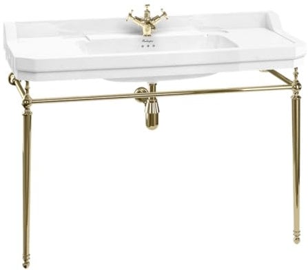Casa Padrino Luxus Jugendstil Waschtisch Weiß/Gold 121 x 51 x H. 90 cm - Porzellan 1-Loch Stand Waschbecken mit Untergestell - Badezimmer Möbel