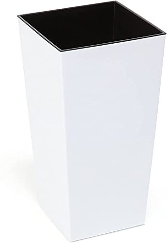 Gordanluk Tall plastic flower pot Square Shiny Flowerpot with internal plant riser large indoor plant pot outdoor plant pots Large garden planter plant pots (White, 35 x 68 cm)