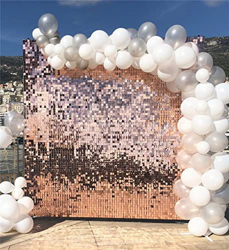 Shimmer & Rose Gold Curtains - 24 Packs Square Shimmer Wall Backdrop for Wedding Party