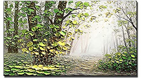 Handgemalte Acrylbilder, Grüne Textur Birkenwaldzweige Blätter Sommerlandschaft Abstrakt Modern Frameless Handgemalte Ölgemälde Auf Leinwand Für Familienwand Wohnzimmer Esszimmer Home Art