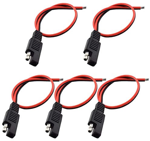 GTIWUNG 5Pcs 16AWG SAE Power Automotive Extension Cable 2 Pin Quick Disconnect Wire Harness SAE DC Connector Cord SAE Single Plug 12V 1Ft/30cm for Motorcycle, Car, Tractor