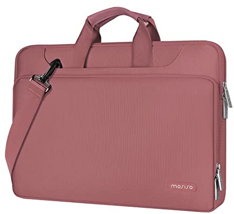 MOSISO 360 Protective Laptop Bag 16 inch, 15-15.6 inch Laptop Shoulder Bag Compatible with MacBook Air 15 M4 M3 M2/Pro 16, HP, Dell, Lenovo, Asus, Matching Color Sleeve with Belt, Dusty Rose