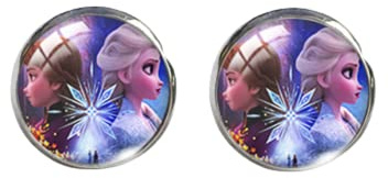 Die Eiskönigin Prinzessin Schwester Elsa und Anna Glaskuppel runde Ohrringe Handarbeit Schmuck Ohrstecker, 3
