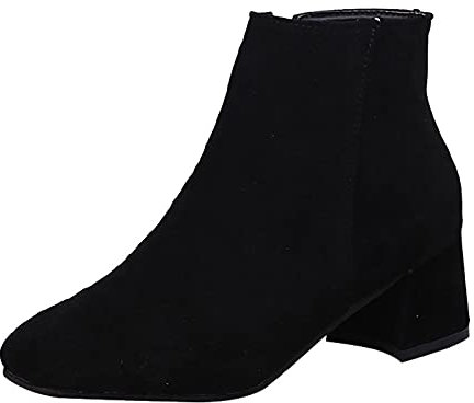 Kobilee Donna Stivaletti Stringati Scamosciati Eleganti Stivaletti Bassi Morbidi Comode con Tacco Ankle Chelsea Boots Anfibi Chunky Cowboy Autunnali Invernali Pelle Stivali Calzino Nero 39 EU