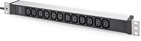 DIGITUS Regleta - 12 tomas C13 - 1U - 250VAC - 50/60Hz - 10A - Con interruptor de protección de línea