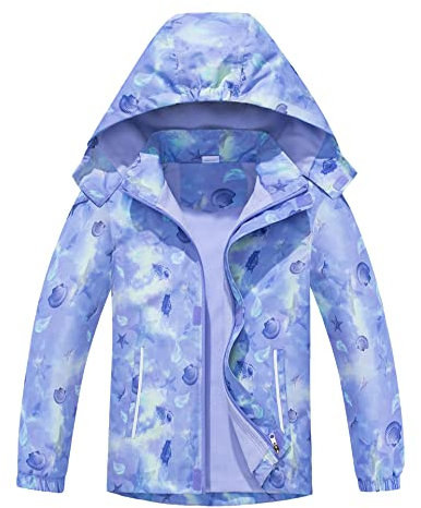 CAMLAKEE Imperméable Fille Veste Polaire Enfant Manteau Softshell Blouson Coupe Vent Violet 9-10 ans Taille 140