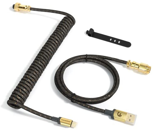 XINMENG C03 Cable de teclado en espiral trenzado, cable aviador de doble manga USB-C personalizado profesional para teclado de juegos, cable tipo C a USB-A para teclado mecánico - Gris