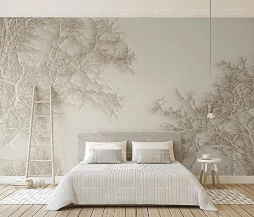 Papier Peint Panoramique Branches En Relief Beige Papier Peint 3D Personnalisés Intissé Décoration Murale 150x105cm