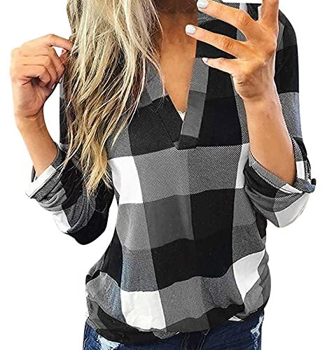 Chemise Femme Marque Chic Chemise Femme Chic et Elégant Mode Carreaux Manches Longues T Shirt Femme Printemps Pas Cher Robe Chemise Femme Chemise Polaire Femme Gris M