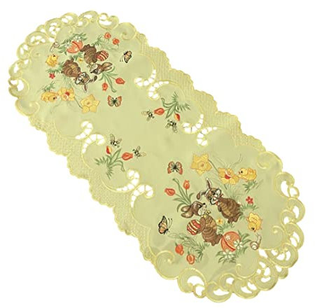 Osterdecke Ostern Osterhasen Tischläufer Tischdecke Mitteldecke Gelb - Größe wählbar (40x90)