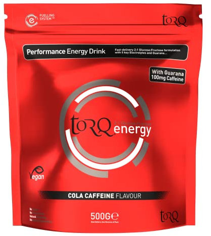 Torq Energy Drink Caffeine Cola Isotonic Energy Drink Powder - Electrolyte Powder Energy Drinks High Carbohydrates 30g per 500ml and Sodium - 15 Servings - 500g